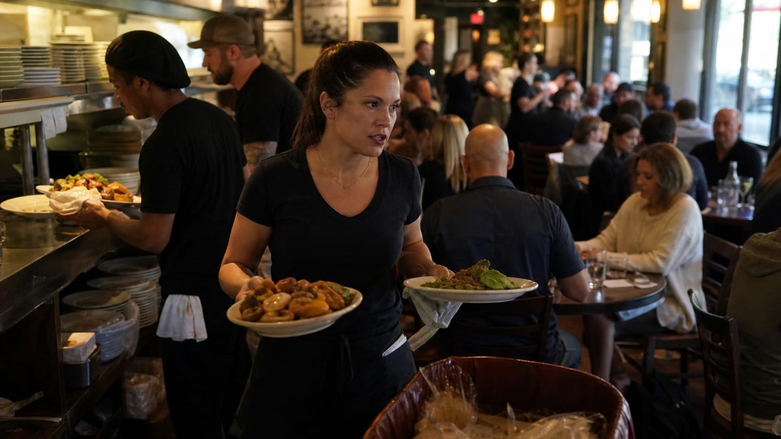 Busy restaurant dining room during the lunch rush