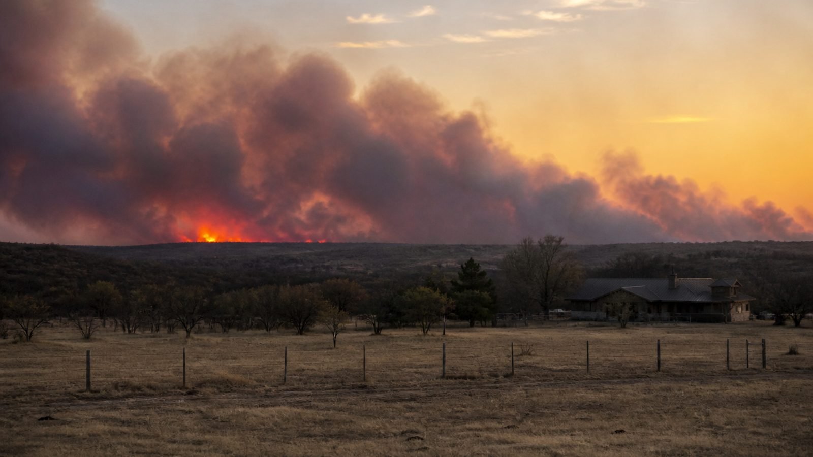 Smoke rising over dry North Texas ranchland