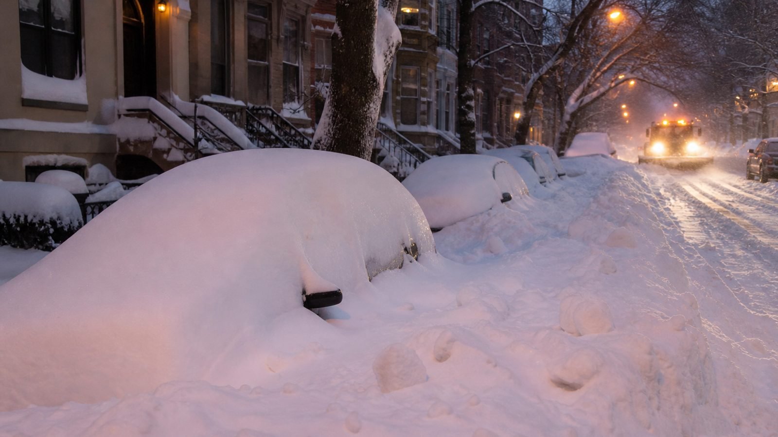 A New York residential street after a heavy snowstorm