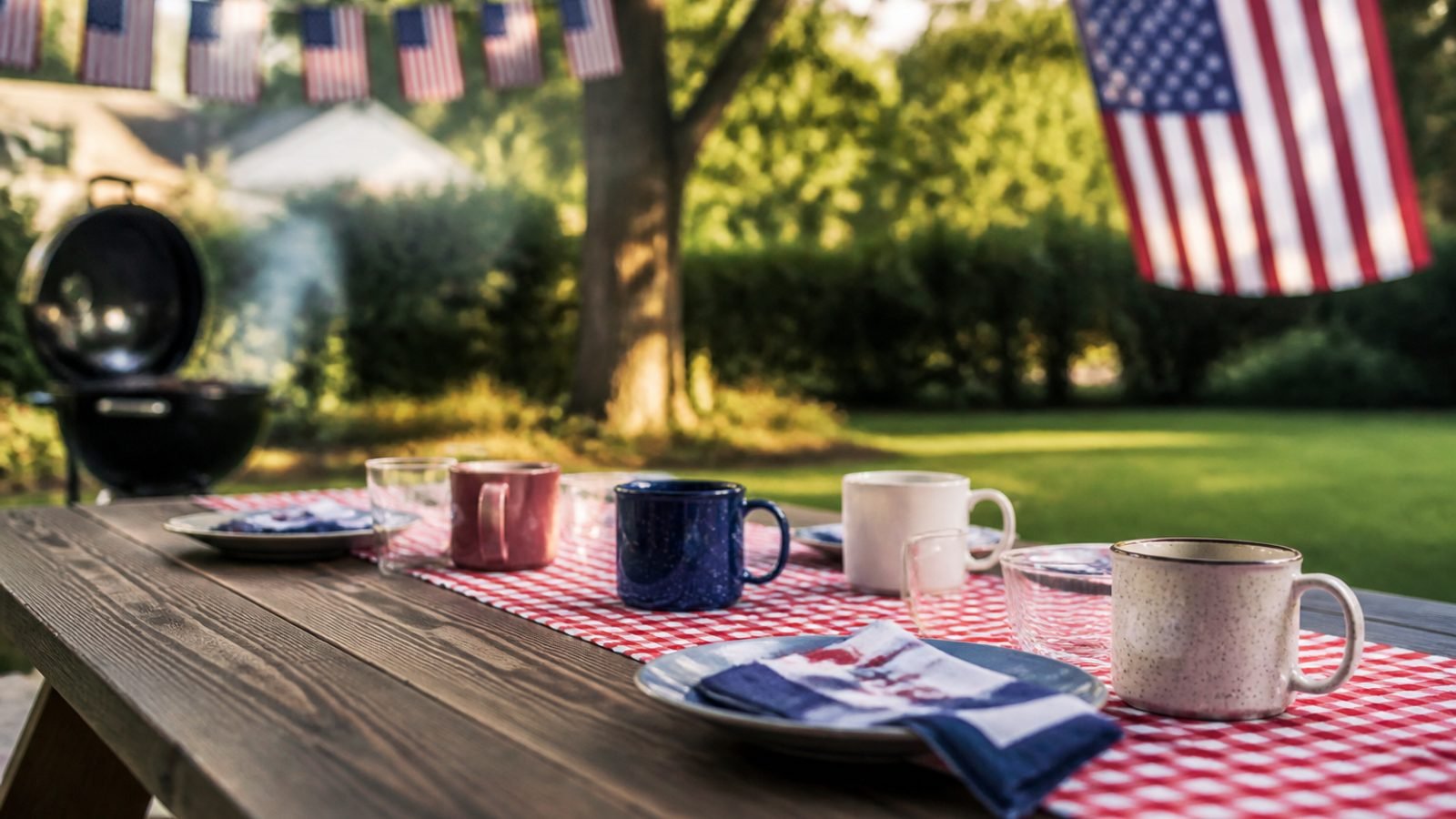 A Labor Day picnic table in morning light