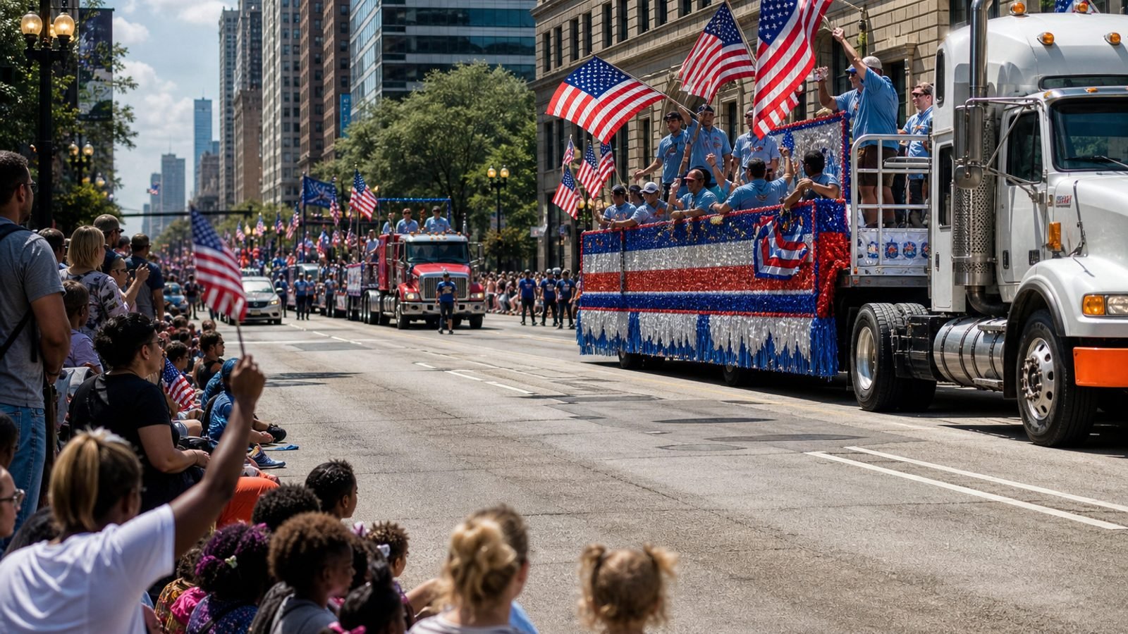 A Labor Day union parade on a sunny Chicago street