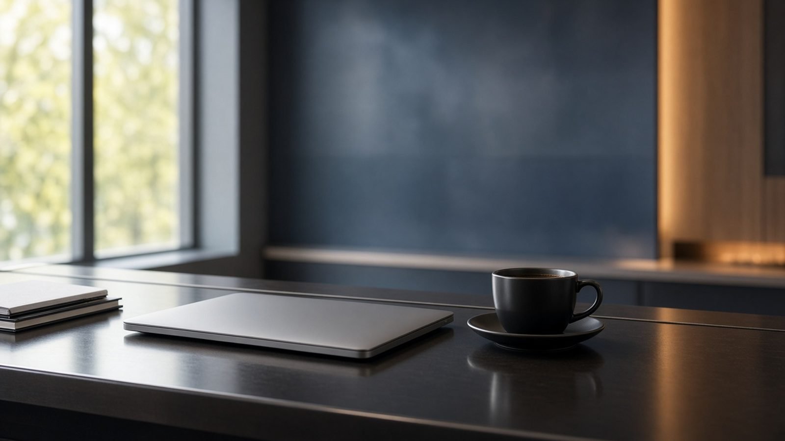 A Sunday afternoon news desk with a closed laptop and coffee