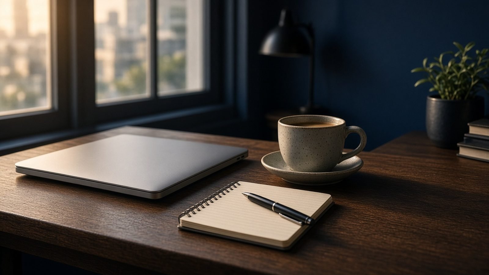 A Tuesday afternoon news desk with a closed laptop and coffee