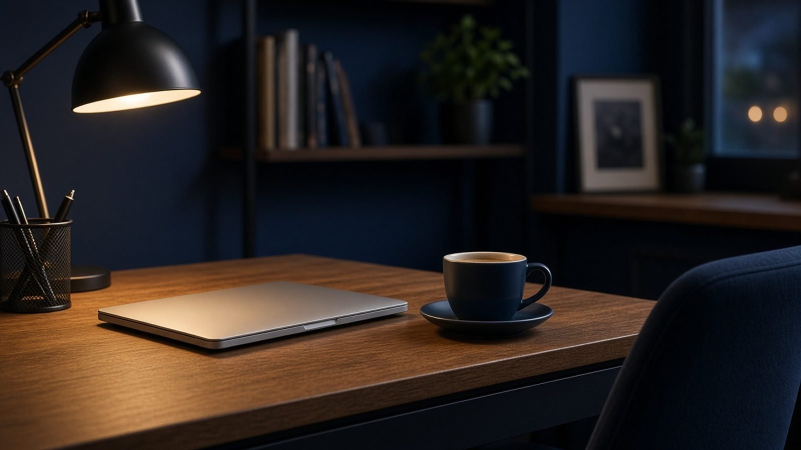 A Tuesday evening news desk with a closed laptop and coffee
