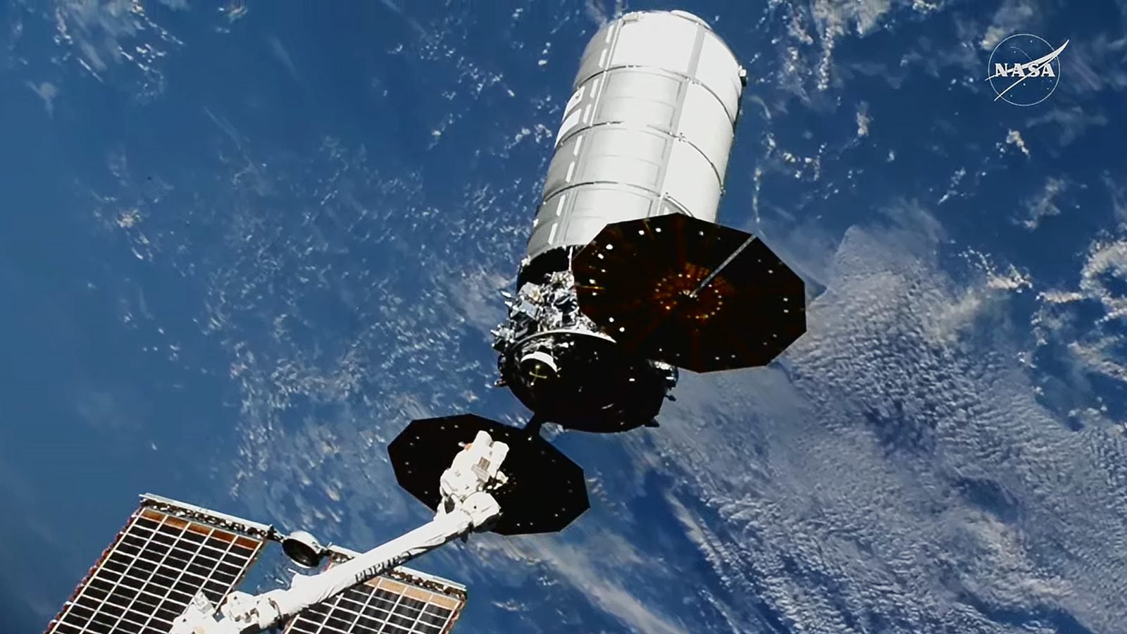 Northrop Grumman’s Cygnus XL departing the International Space Station on Canadarm2, Oct. 9, 2026. NASA photograph, public domain.
